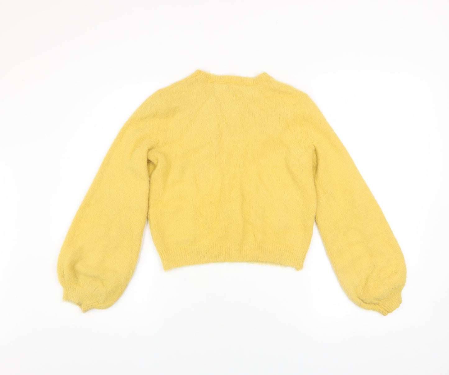 Bershka Girls Yellow Pullover Jumper XS Soft Knit Crew Neck Sweater