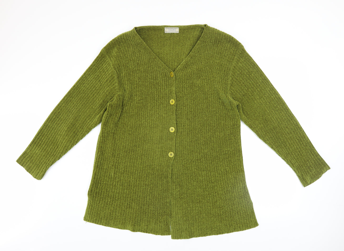 Theme Women Green Acrylic V-Neck Button Cardigan Size 10/12