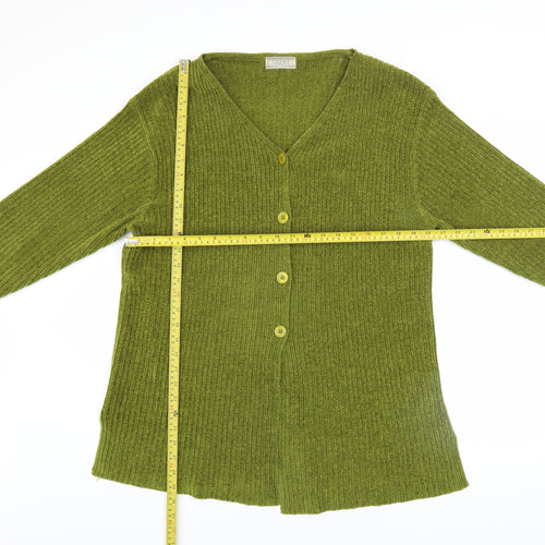 Theme Women Green Acrylic V-Neck Button Cardigan Size 10/12