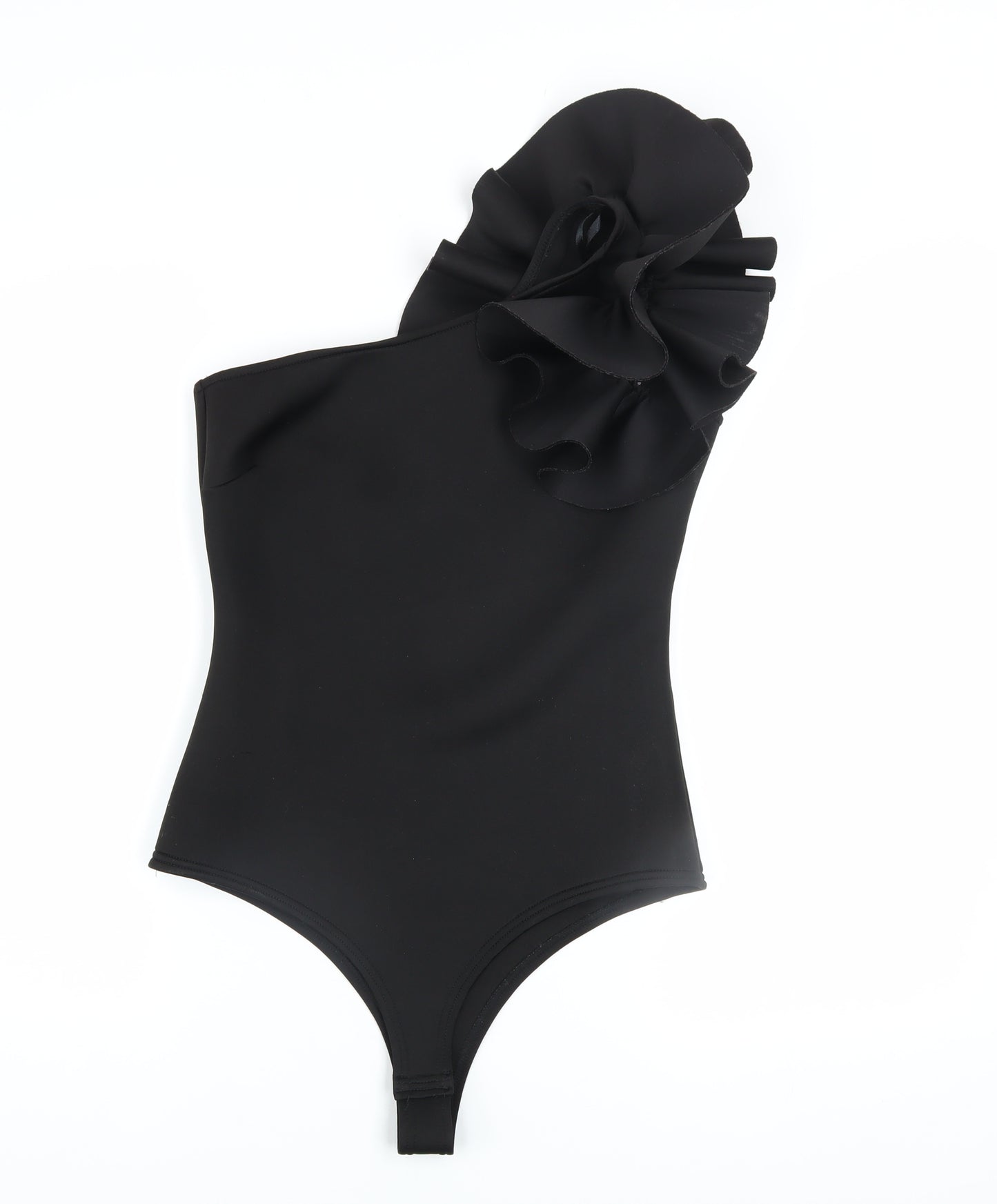 Pink Vanilla Women’s Black One Shoulder Ruffle Bodysuit UK 12