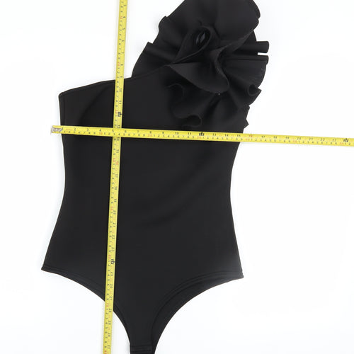 Pink Vanilla Women’s Black One Shoulder Ruffle Bodysuit UK 12
