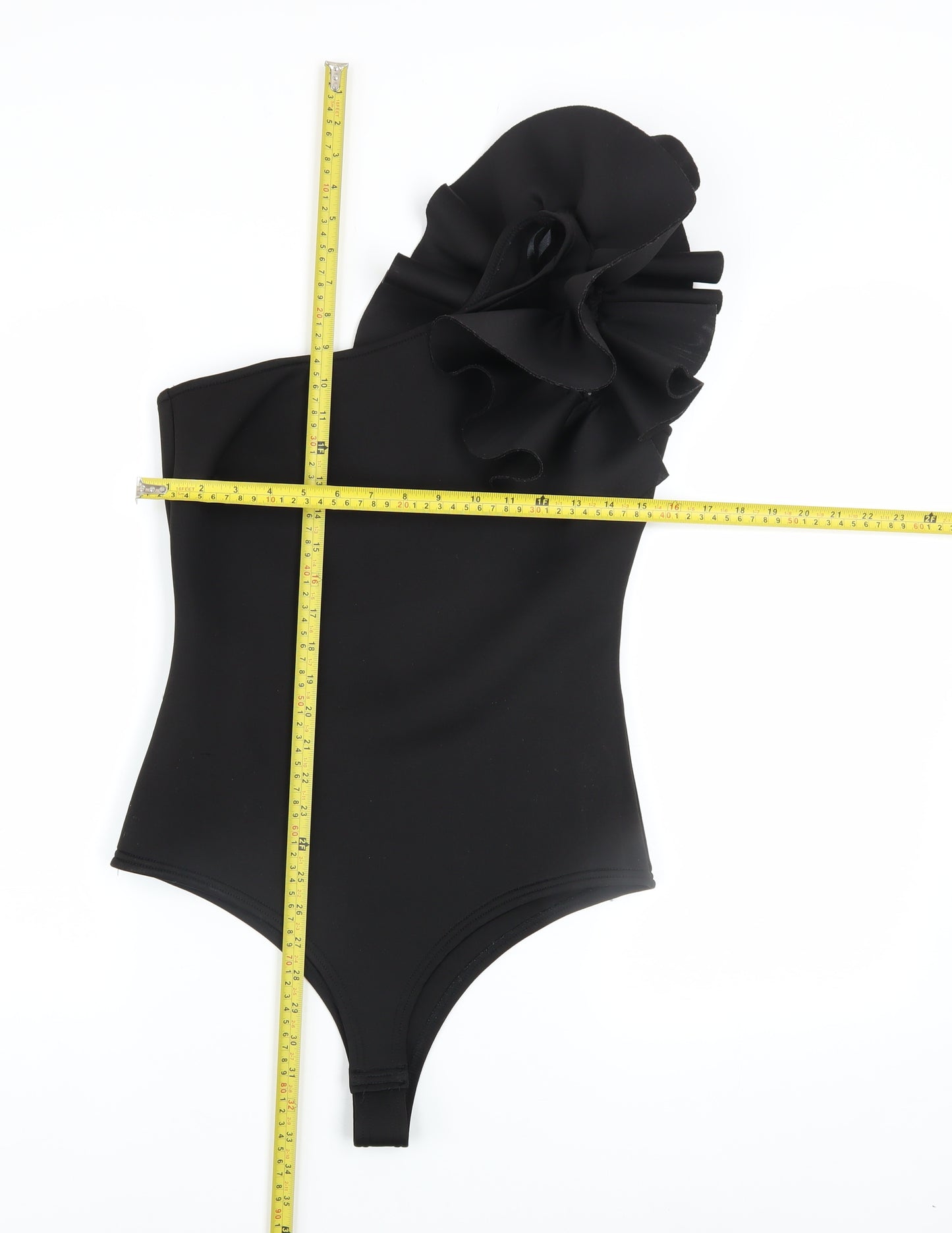 Pink Vanilla Women’s Black One Shoulder Ruffle Bodysuit UK 12
