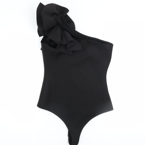 Pink Vanilla Women’s Black One Shoulder Ruffle Bodysuit UK 12