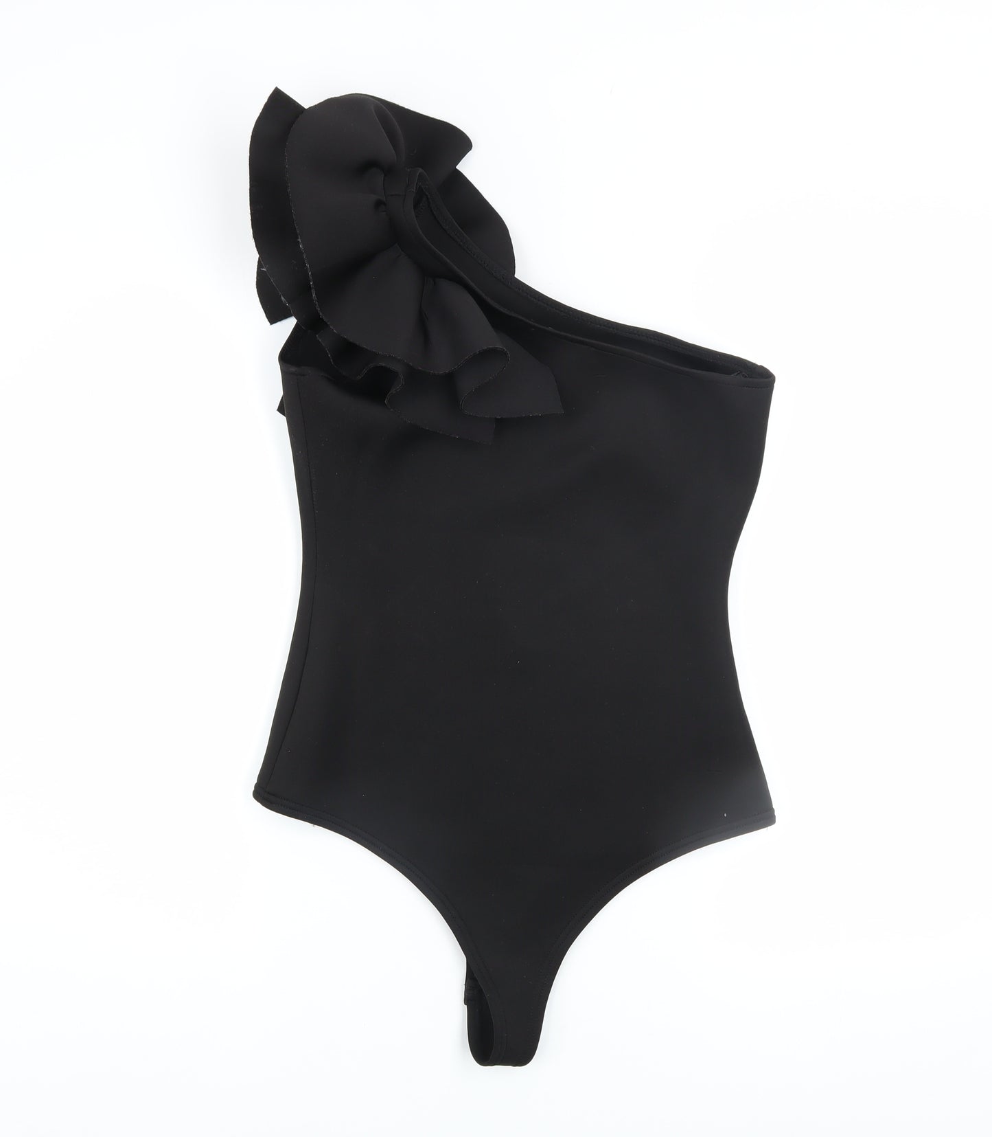 Pink Vanilla Women’s Black One Shoulder Ruffle Bodysuit UK 12