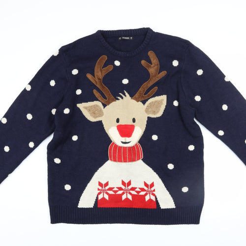 Dunnes Stores Men's Blue Reindeer Christmas Jumper XL Crew Neck Knit