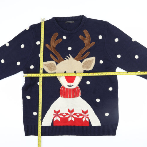Dunnes Stores Men's Blue Reindeer Christmas Jumper XL Crew Neck Knit
