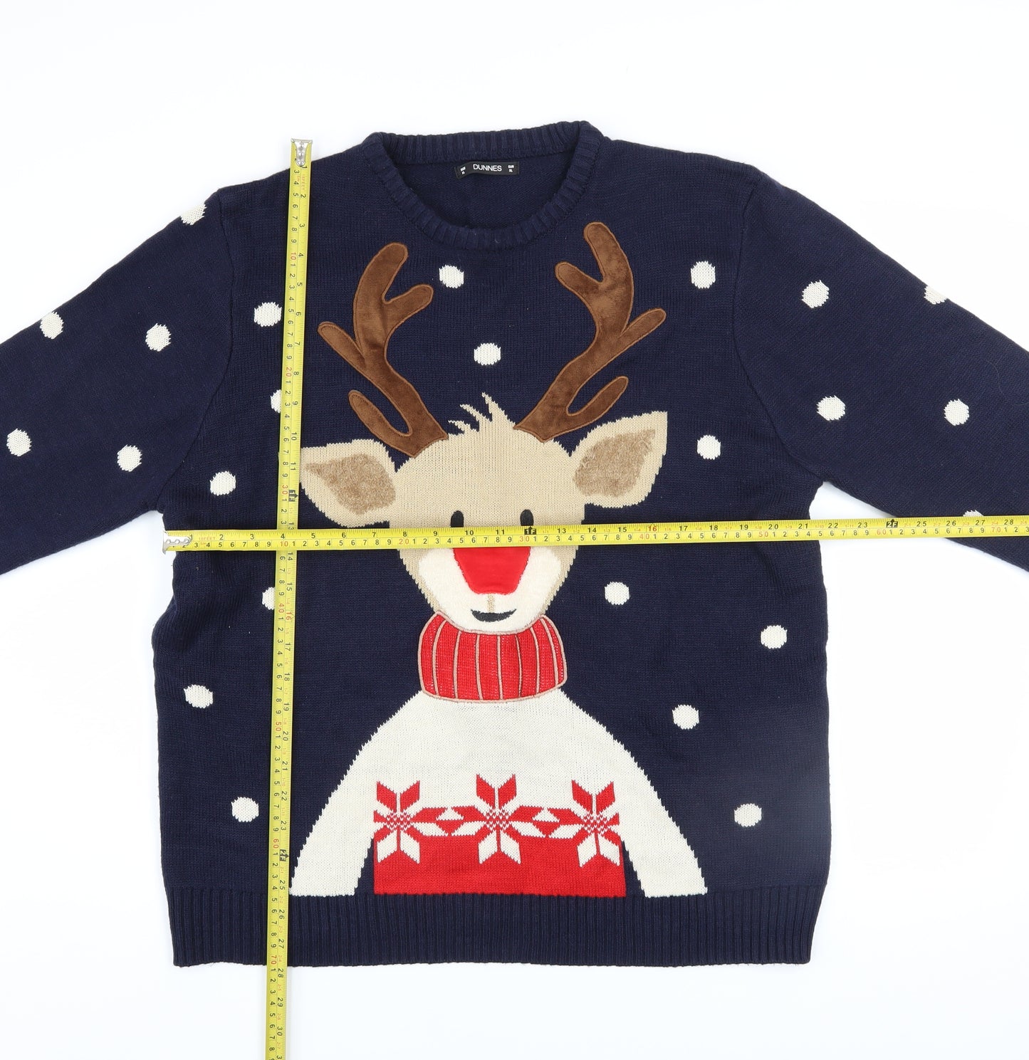 Dunnes Stores Men's Blue Reindeer Christmas Jumper XL Crew Neck Knit