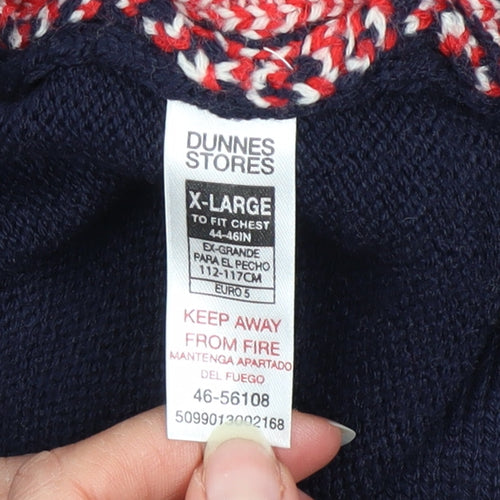 Dunnes Stores Men's Blue Reindeer Christmas Jumper XL Crew Neck Knit