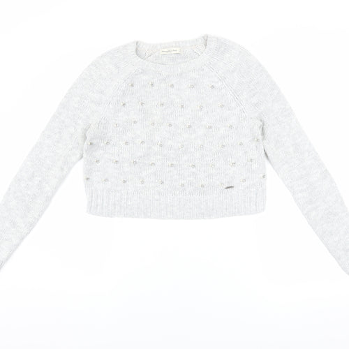 Abercrombie & Fitch Women’s Grey Beaded Knit Crew Neck Jumper XS