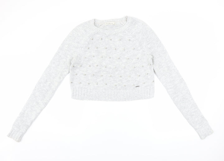 Abercrombie & Fitch Women’s Grey Beaded Knit Crew Neck Jumper XS