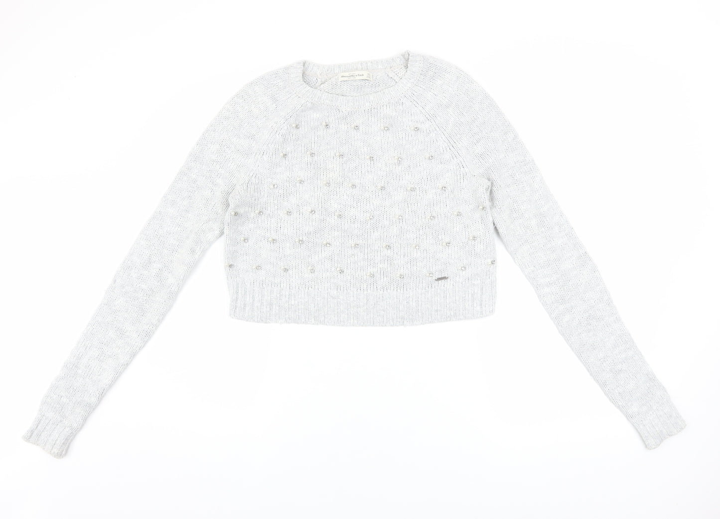 Abercrombie & Fitch Women’s Grey Beaded Knit Crew Neck Jumper XS