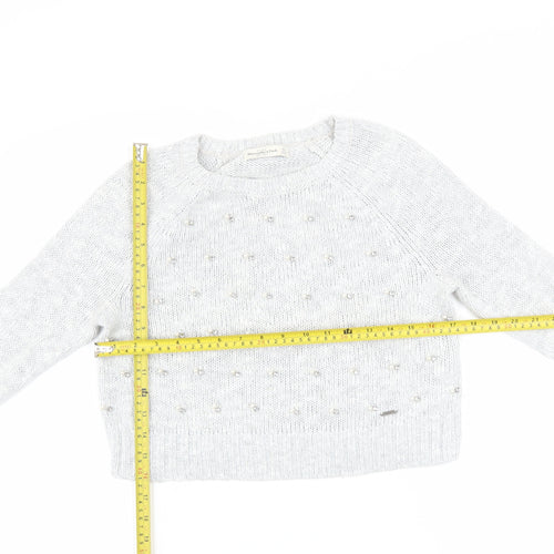 Abercrombie & Fitch Women’s Grey Beaded Knit Crew Neck Jumper XS