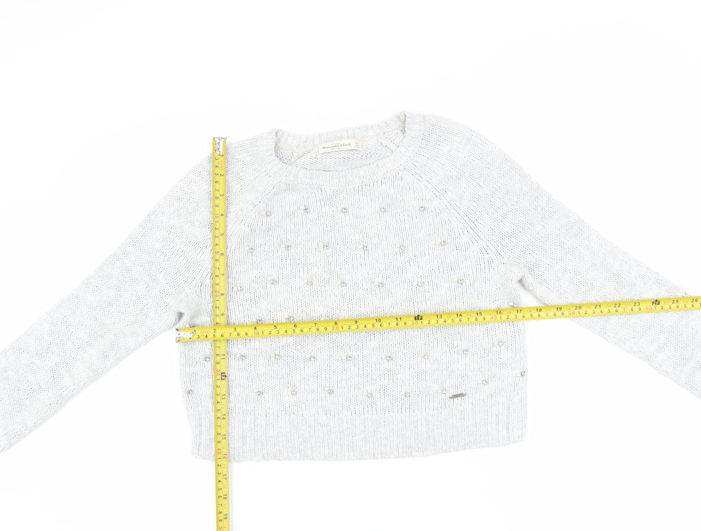 Abercrombie & Fitch Women’s Grey Beaded Knit Crew Neck Jumper XS