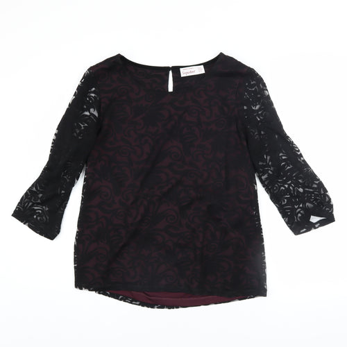 Dunnes Stores Women’s Black Floral Tunic Blouse UK 14 3/4 Sleeve Sheer