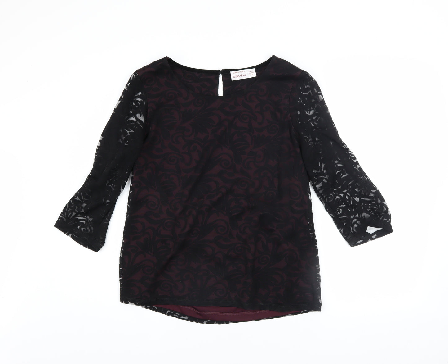 Dunnes Stores Women’s Black Floral Tunic Blouse UK 14 3/4 Sleeve Sheer