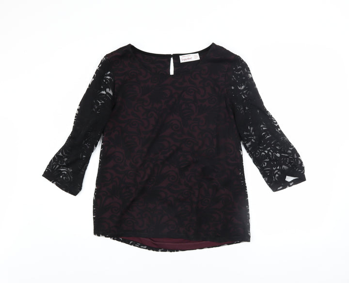 Dunnes Stores Women’s Black Floral Tunic Blouse UK 14 3/4 Sleeve Sheer