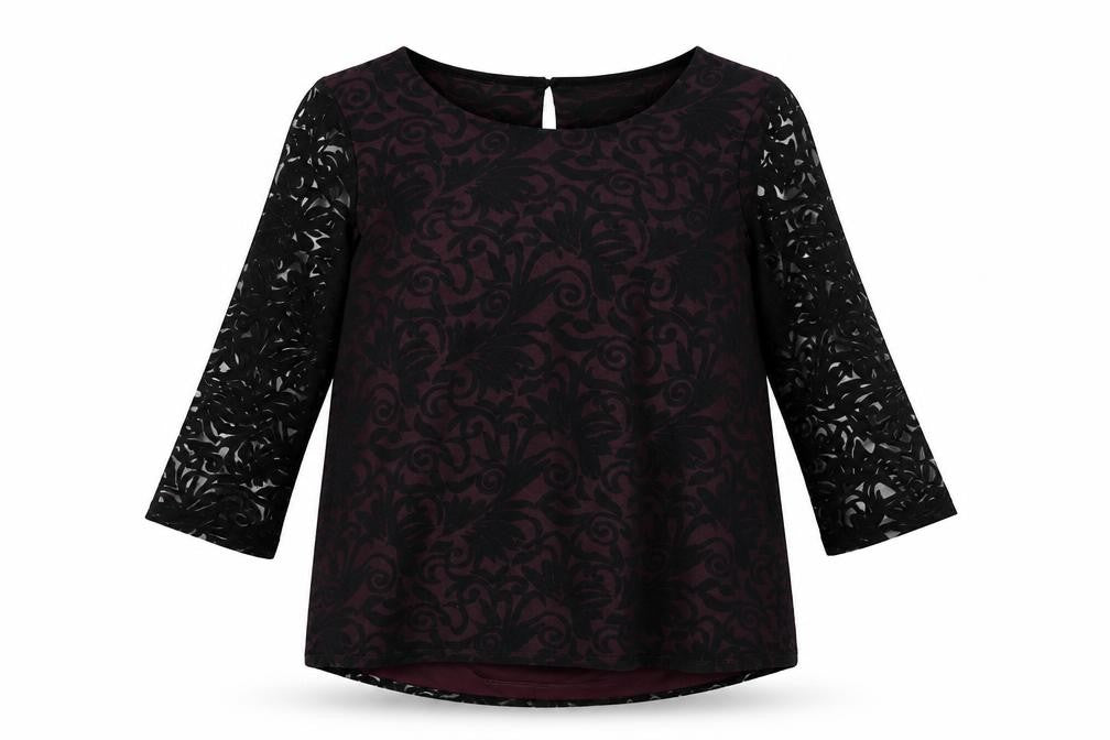 Dunnes Stores Women’s Black Floral Tunic Blouse UK 14 3/4 Sleeve Sheer