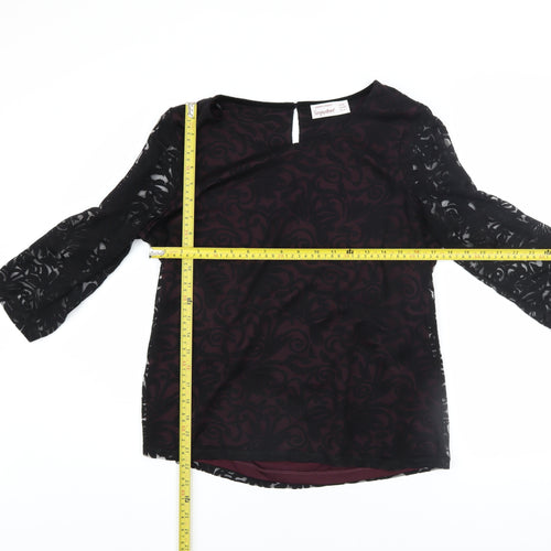 Dunnes Stores Women’s Black Floral Tunic Blouse UK 14 3/4 Sleeve Sheer