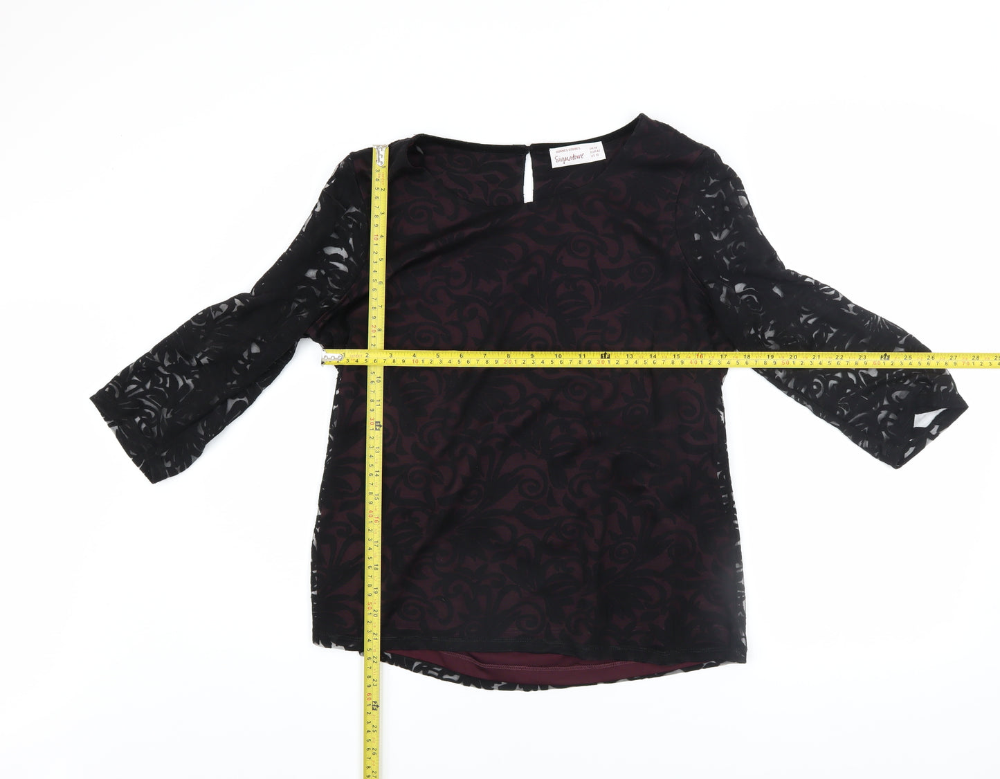 Dunnes Stores Women’s Black Floral Tunic Blouse UK 14 3/4 Sleeve Sheer