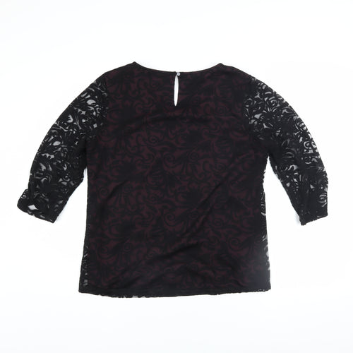Dunnes Stores Women’s Black Floral Tunic Blouse UK 14 3/4 Sleeve Sheer