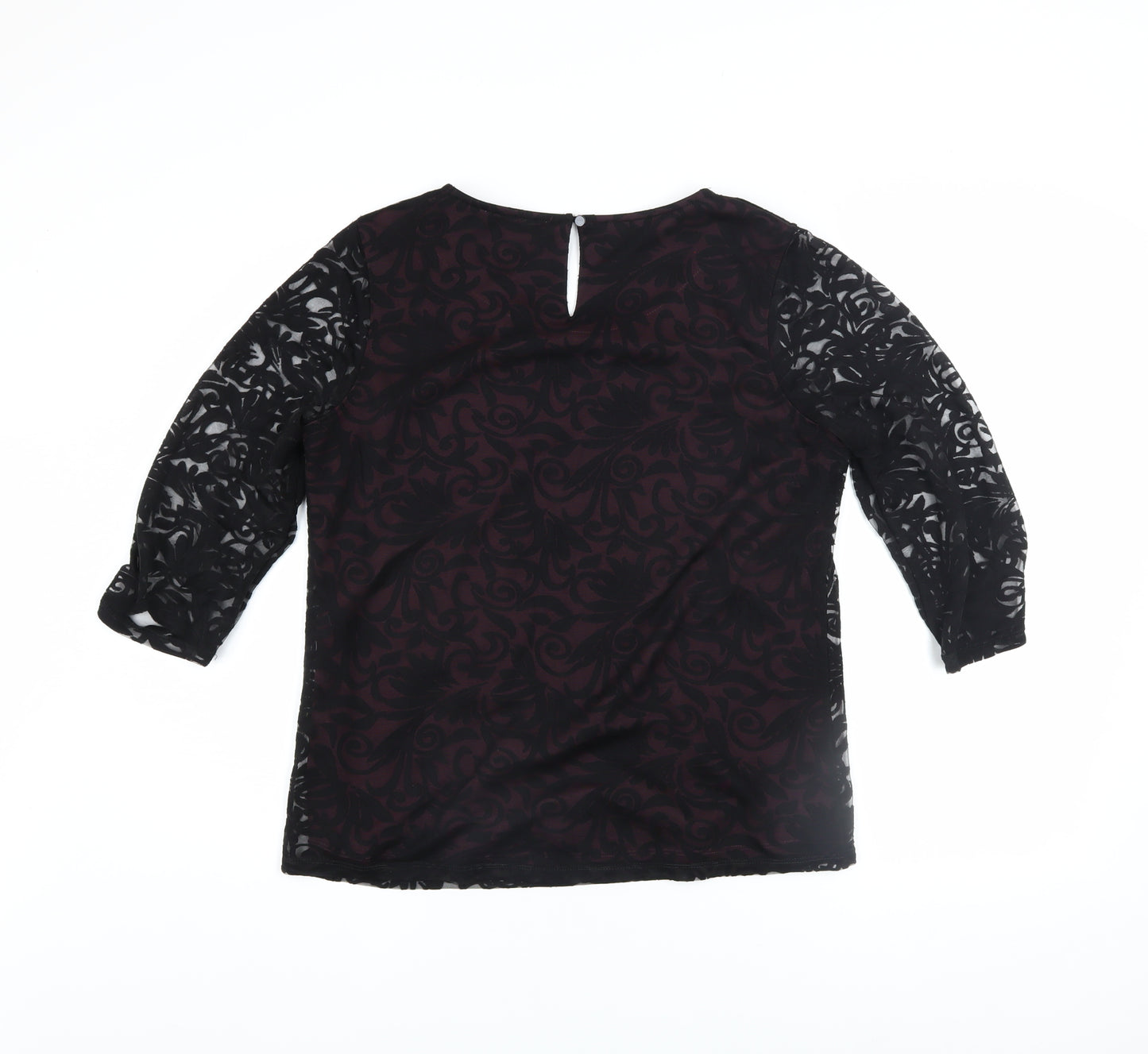 Dunnes Stores Women’s Black Floral Tunic Blouse UK 14 3/4 Sleeve Sheer