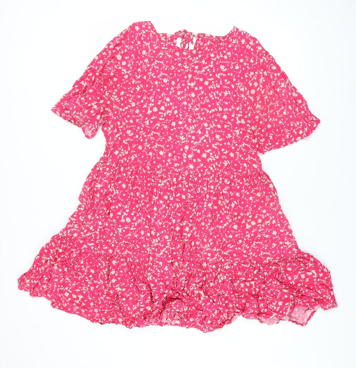 Next Women’s Pink Floral Viscose Short Skater Dress Size 14