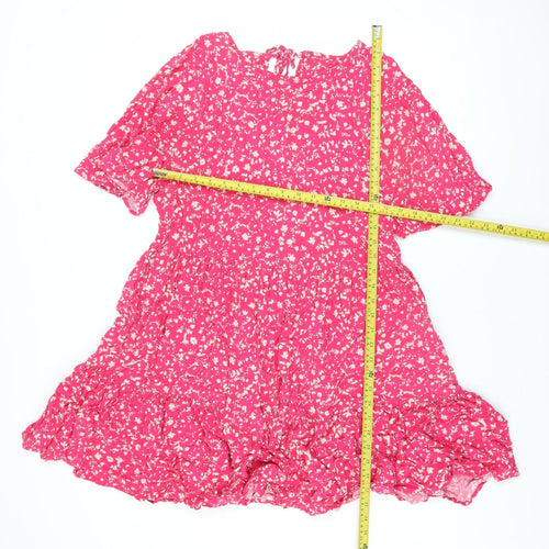 Next Women’s Pink Floral Viscose Short Skater Dress Size 14