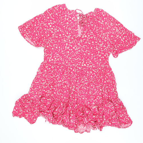 Next Women’s Pink Floral Viscose Short Skater Dress Size 14