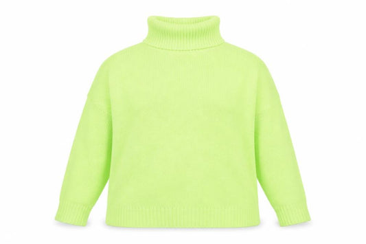 Front view of PRETTYLITTLETHING Women's Green Roll Neck Chunky Knit Jumper, size M