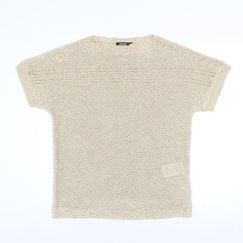 Olsen Women Beige Knit Relaxed Fit Short Sleeve Blouse Size 8