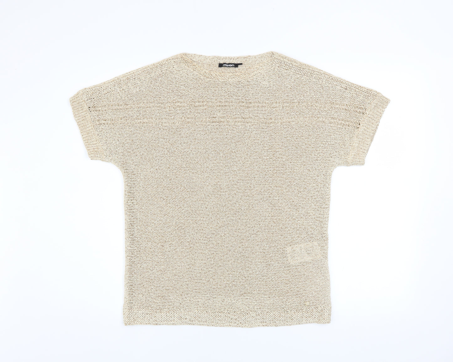 Olsen Women Beige Knit Relaxed Fit Short Sleeve Blouse Size 8