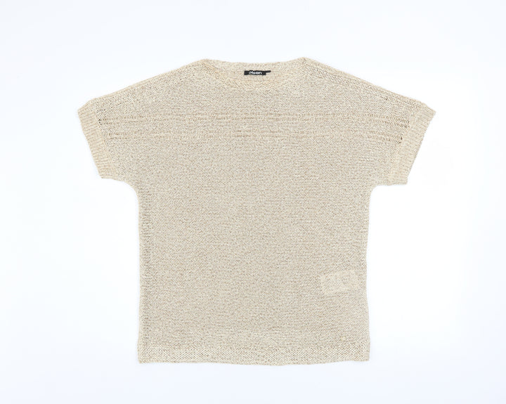 Olsen Women Beige Knit Relaxed Fit Short Sleeve Blouse Size 8