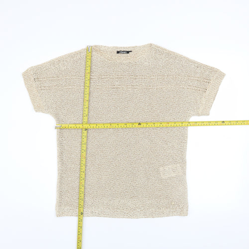 Olsen Women Beige Knit Relaxed Fit Short Sleeve Blouse Size 8