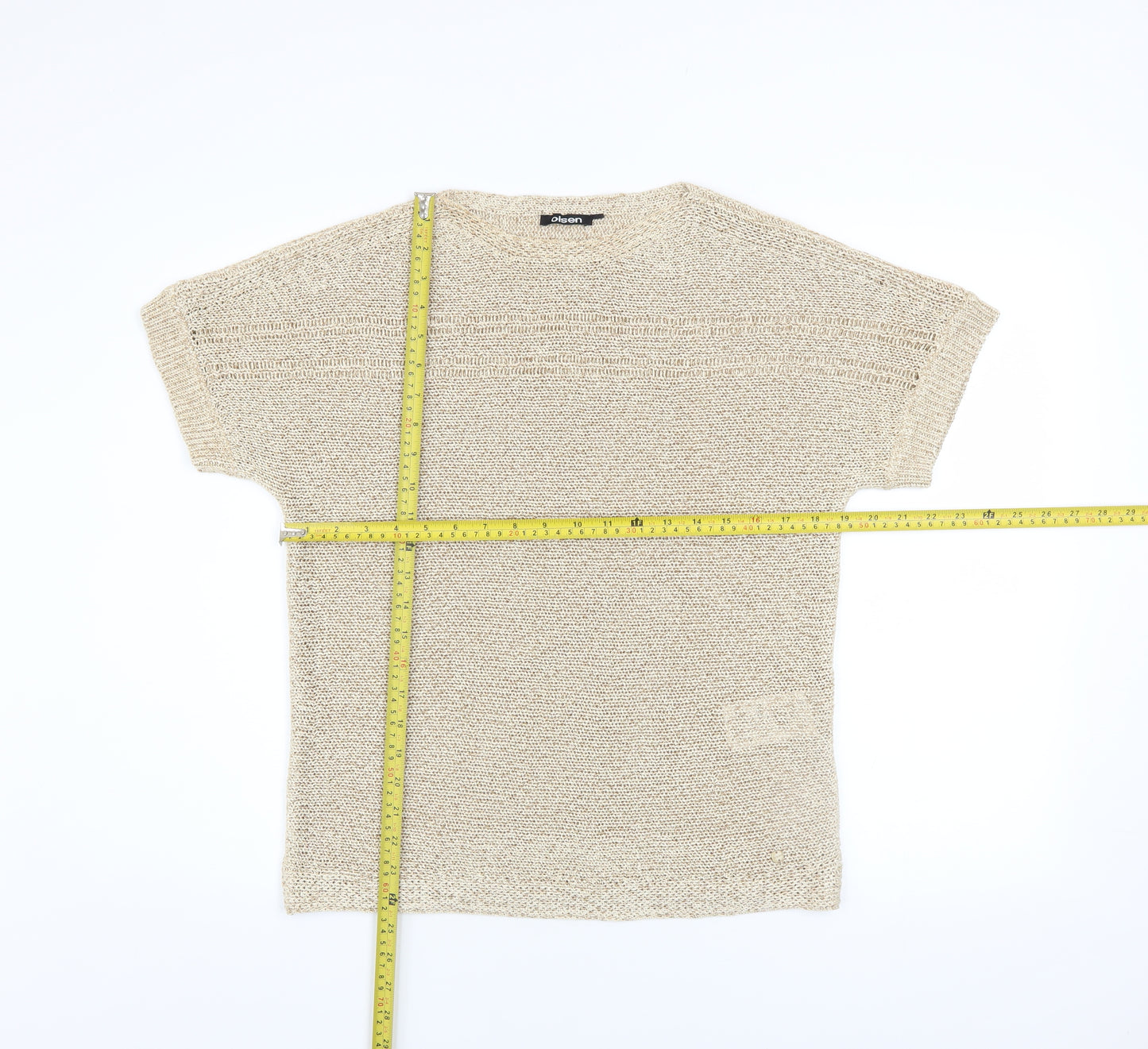 Olsen Women Beige Knit Relaxed Fit Short Sleeve Blouse Size 8