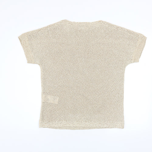 Olsen Women Beige Knit Relaxed Fit Short Sleeve Blouse Size 8