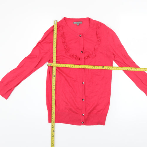 Gap Women's Pink Cotton Ruffle Trim Long Sleeve Cardigan S