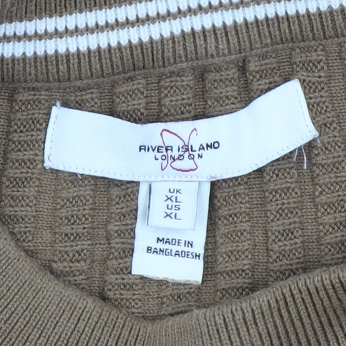River Island Men's Beige Cotton Crew Neck Jumper XL