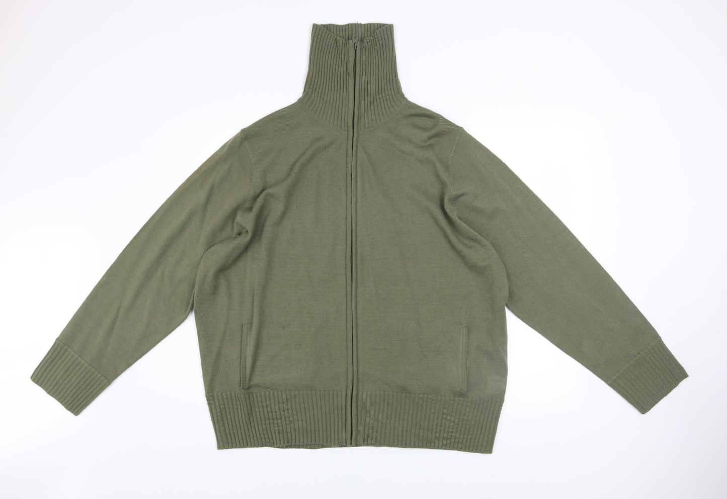 Rogers+Rogers Mens Green 3XL Full Zip High Neck Jumper