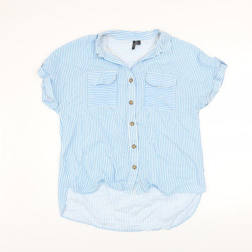 Vero Moda Women’s Blue Striped Button-Up Short Sleeve Shirt Size L