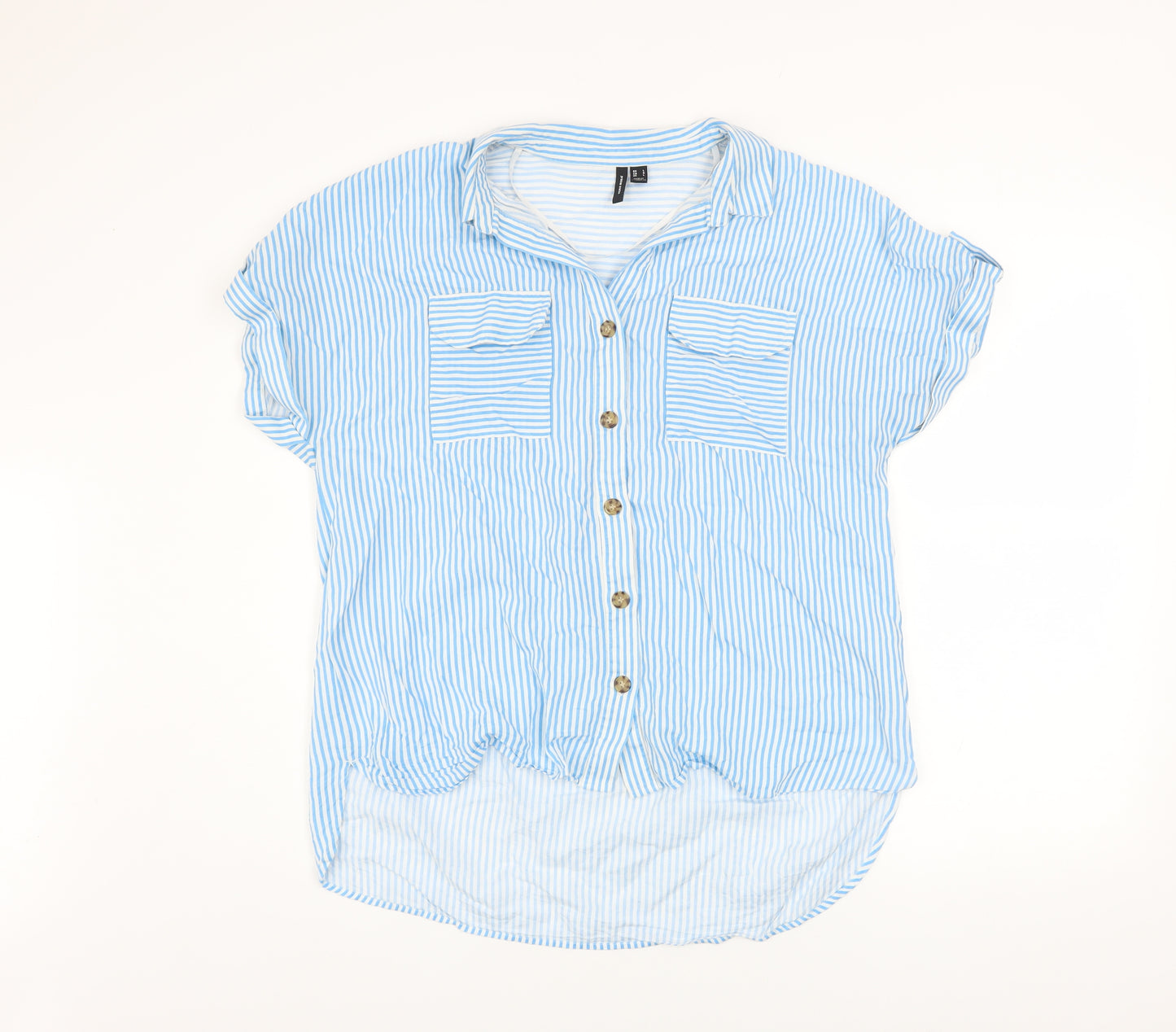 Vero Moda Women’s Blue Striped Button-Up Short Sleeve Shirt Size L