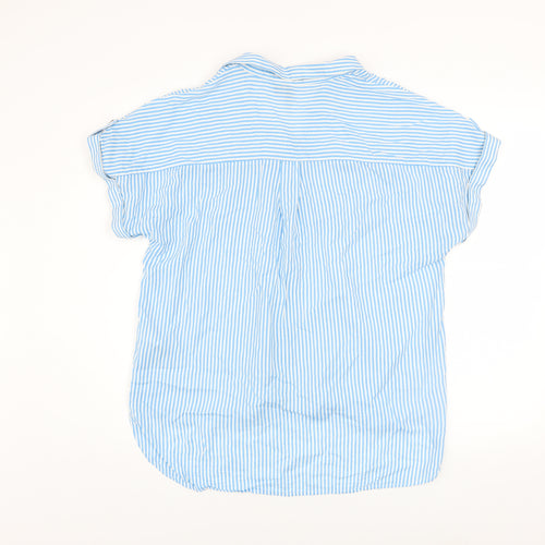 Vero Moda Women’s Blue Striped Button-Up Short Sleeve Shirt Size L