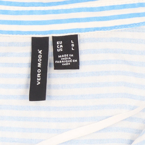 Vero Moda Women’s Blue Striped Button-Up Short Sleeve Shirt Size L