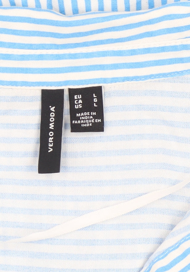 Vero Moda Women’s Blue Striped Button-Up Short Sleeve Shirt Size L