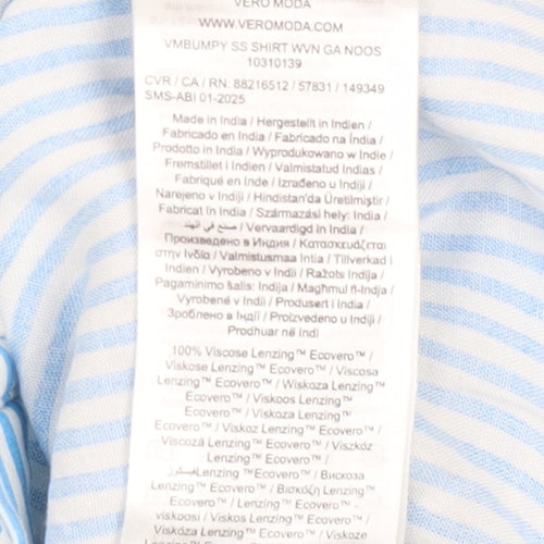 Vero Moda Women’s Blue Striped Button-Up Short Sleeve Shirt Size L