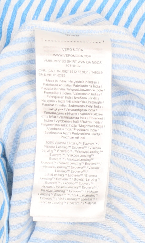 Vero Moda Women’s Blue Striped Button-Up Short Sleeve Shirt Size L