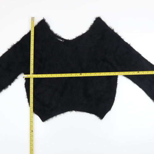 PrettyLittleThing Women’s Black V-Neck Fluffy Knit Jumper Size 8
