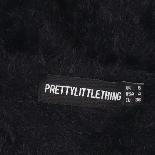 PrettyLittleThing Women’s Black V-Neck Fluffy Knit Jumper Size 8