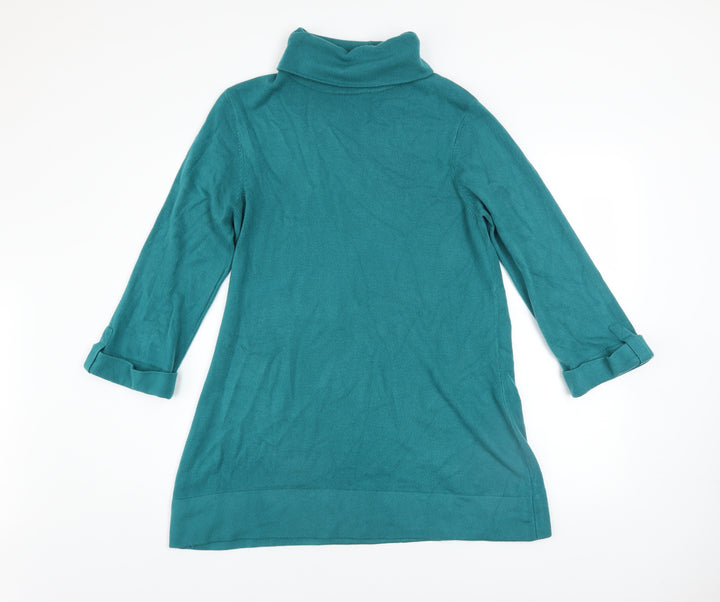 Wallis Women Green Shift Knit Roll Neck Knee Length Dress Size 14