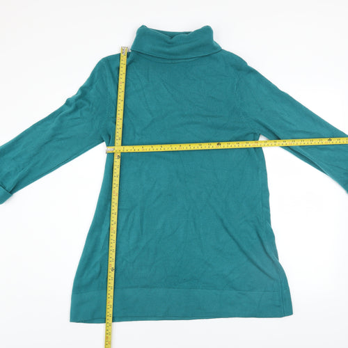 Wallis Women Green Shift Knit Roll Neck Knee Length Dress Size 14