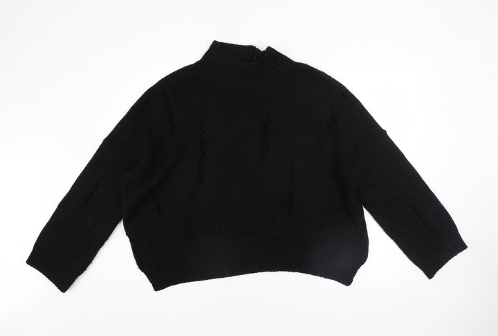 French Connection Women's Black Mock Neck Chunky Knit Jumper XS